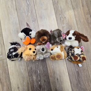 9 Puffkins Vintage plush stuffed animals dogs,deer, Kuala,  beaver, zebra, puffi